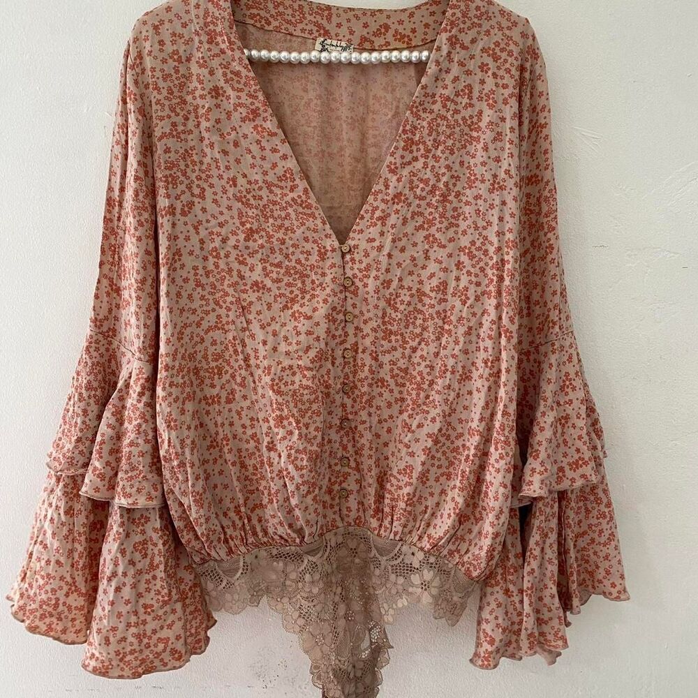 Free People Women's Pink and Orange Bodysuit Size Sm